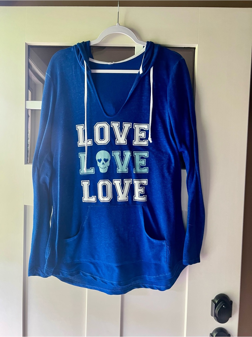 Blue 'Love' Hooded Pullover Sweater